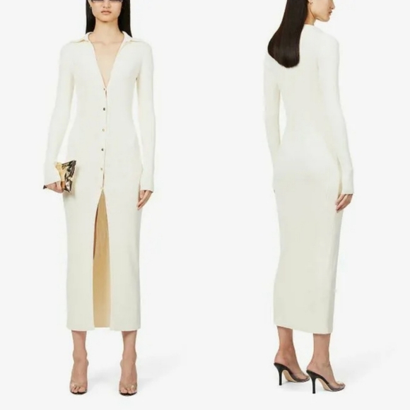 Gauge81 Rubi Luxury Minimalist Ribbed Knit Sweater Ivory Maxi Dress Size Medium - Picture 1 of 16